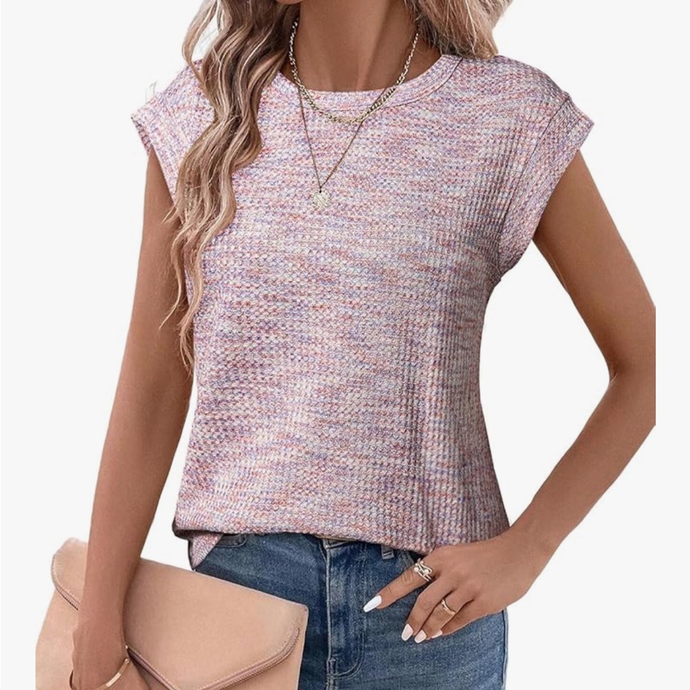 SHEWIN waffle knit cap sleeve top multicolor